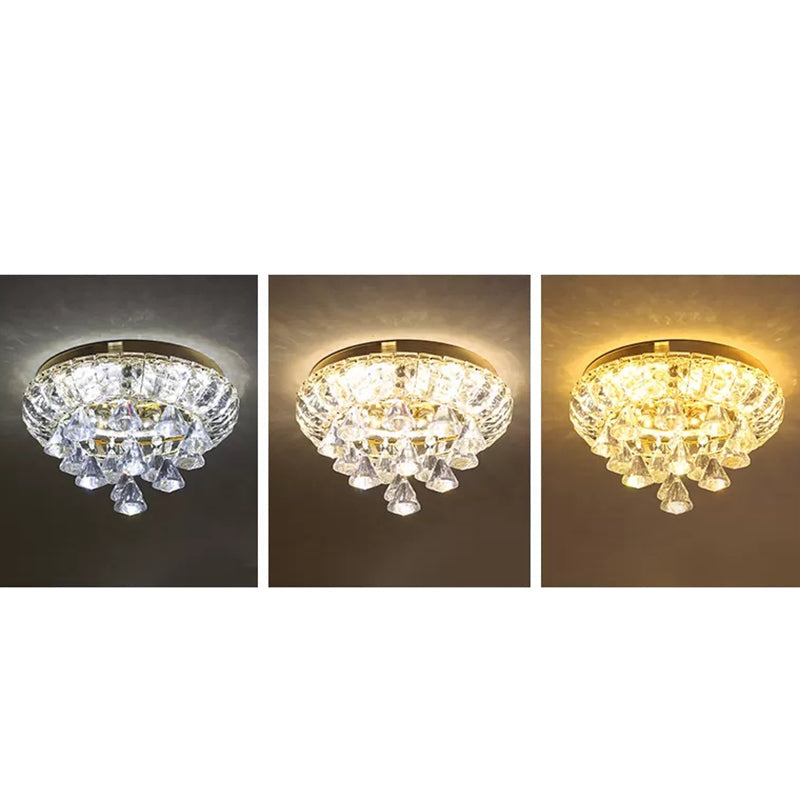 Brass Led Flush Mount Ceiling Light: Small Crystal Simplicity For Hallways