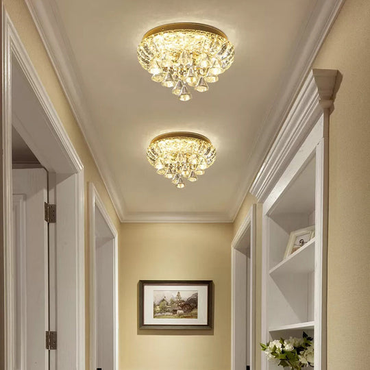 Brass Led Flush Mount Ceiling Light: Small Crystal Simplicity For Hallways