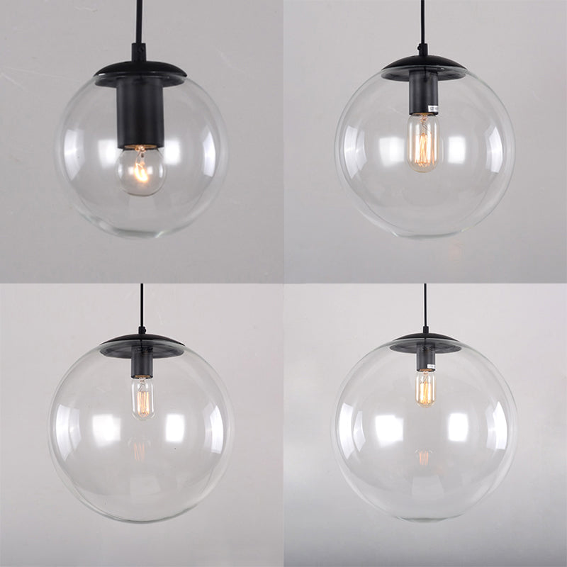 Industrial Globe Pendant Lighting - Wide 1-Light Clear Glass Ceiling Light (6"/8"/12"), Black/Chrome