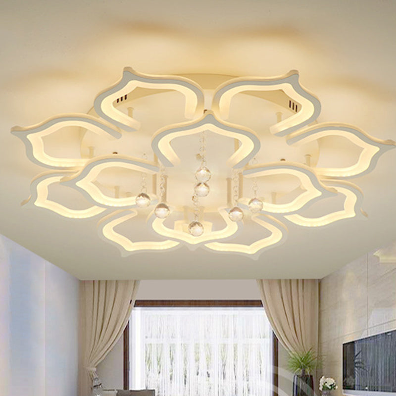 Modern Led Semi Flush Ceiling Light With Crystal Accents 12 / White