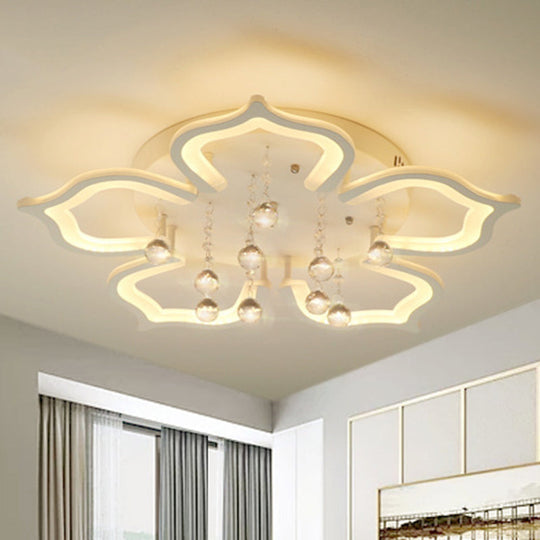 Modern Led Semi Flush Ceiling Light With Crystal Accents 5 / White