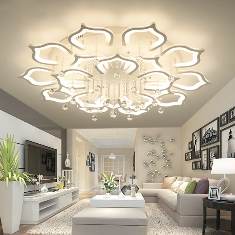 Modern Led Semi Flush Ceiling Light With Crystal Accents 20 / White Warm