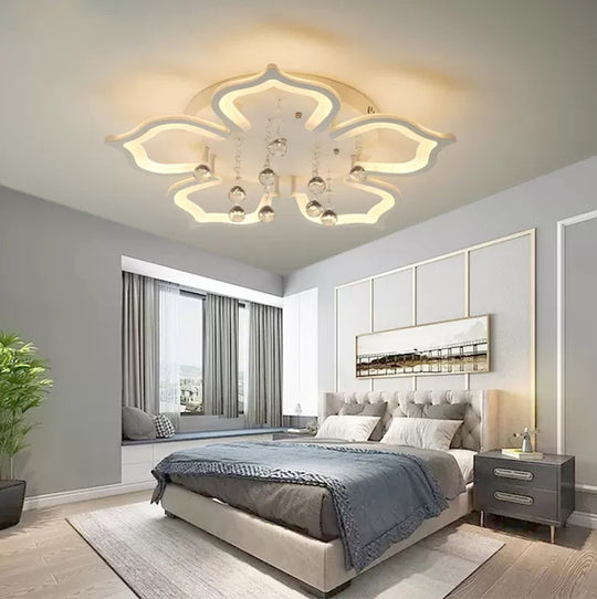 Modern Led Semi Flush Ceiling Light With Crystal Accents