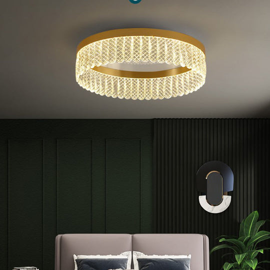 Gold Led Crystal Ring Flush-Mount Fixture For Bedroom