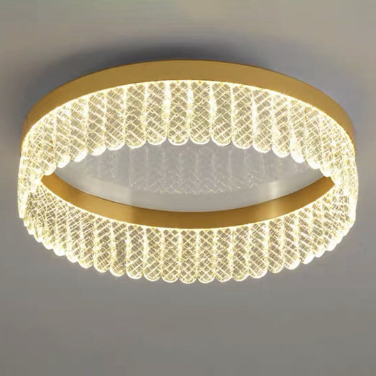 Gold Led Crystal Ring Flush-Mount Fixture For Bedroom / 16