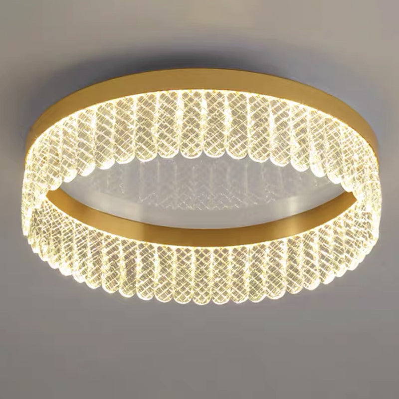 Gold Led Crystal Ring Flush-Mount Fixture For Bedroom / 19.5