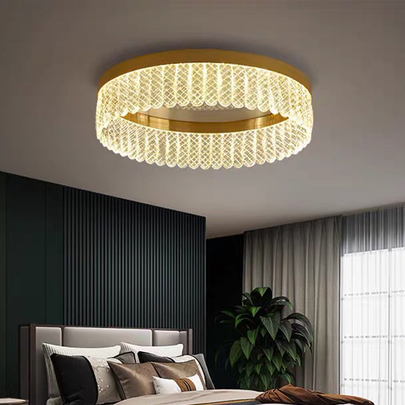 Gold Led Crystal Ring Flush-Mount Fixture For Bedroom