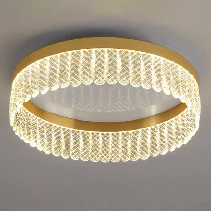 Gold Led Crystal Ring Flush-Mount Fixture For Bedroom / 23.5