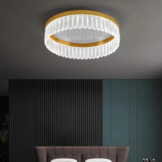 Gold Led Crystal Ring Flush-Mount Fixture For Bedroom