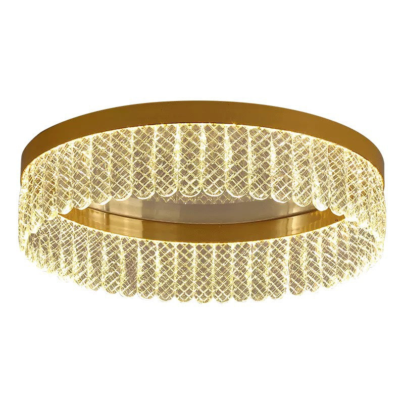 Gold Led Crystal Ring Flush-Mount Fixture For Bedroom