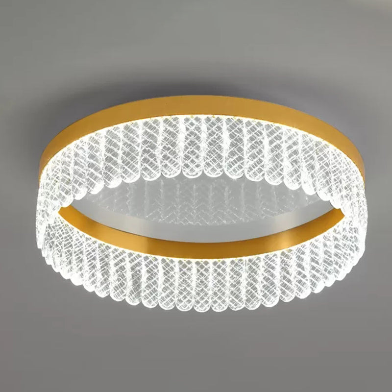 Gold Led Crystal Ring Flush-Mount Fixture For Bedroom