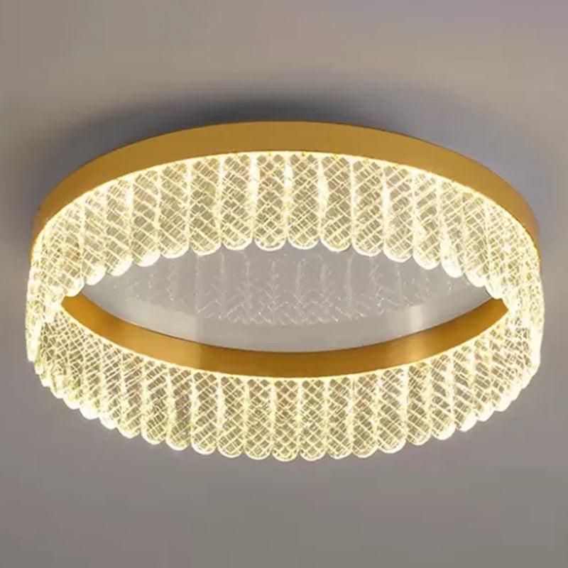 Gold Led Crystal Ring Flush-Mount Fixture For Bedroom