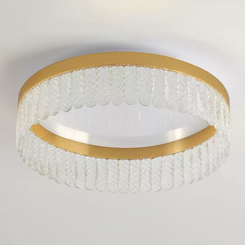 Gold Led Crystal Ring Flush-Mount Fixture For Bedroom