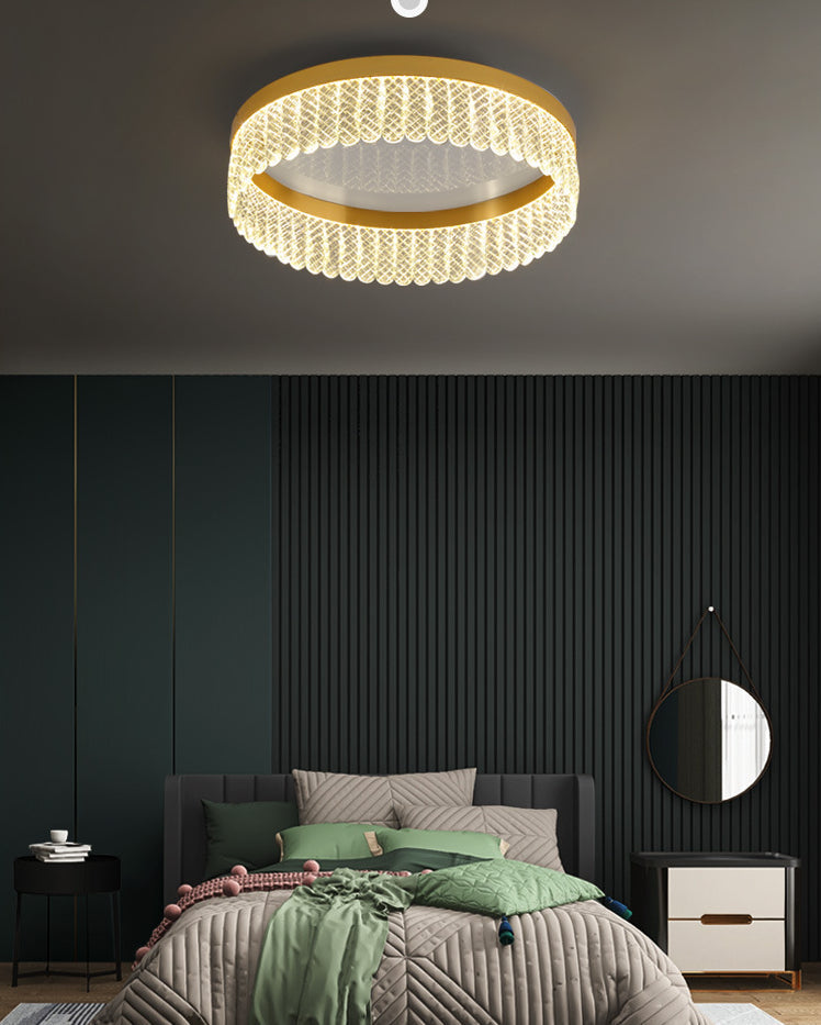 Gold Led Crystal Ring Flush-Mount Fixture For Bedroom