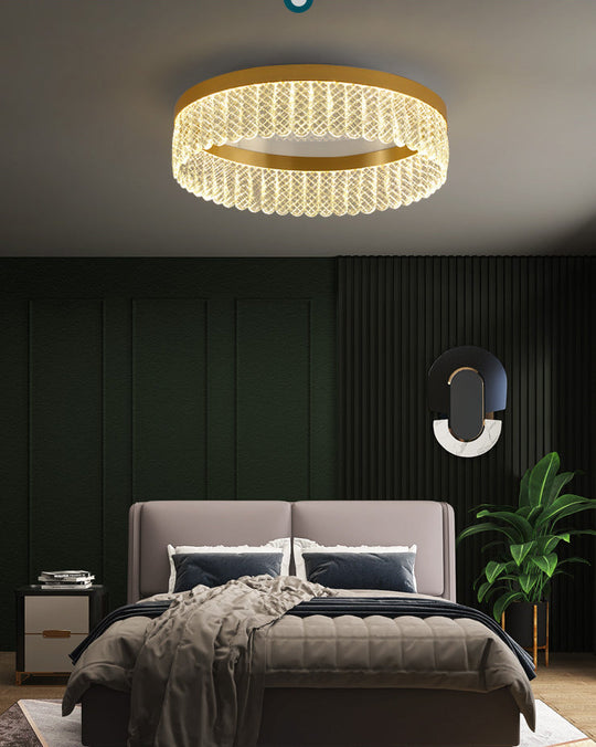 Gold Led Crystal Ring Flush-Mount Fixture For Bedroom