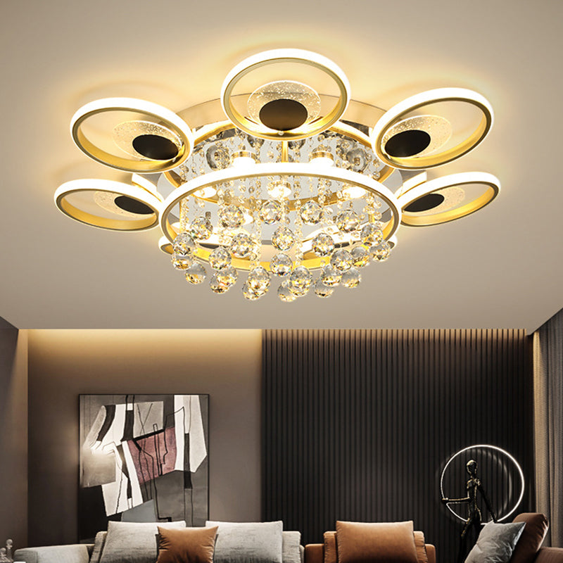 Modern Black-Gold Floral Flush Mount Led Ceiling Light For Sitting Room