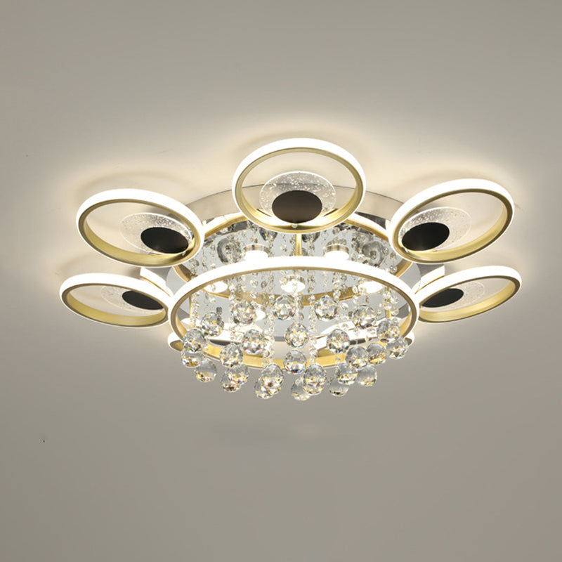 Modern Black-Gold Floral Flush Mount Led Ceiling Light For Sitting Room / 33.5 Natural