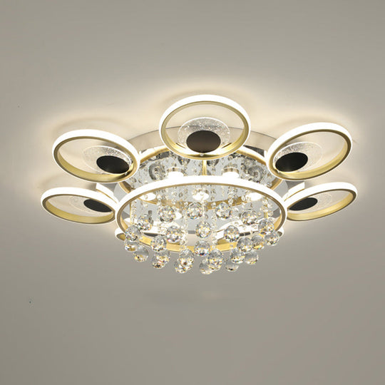 Modern Black-Gold Floral Flush Mount Led Ceiling Light For Sitting Room / 33.5 Natural