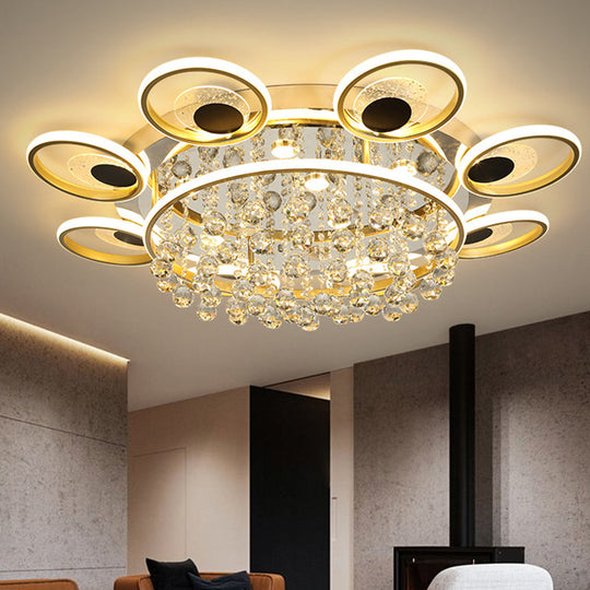 Modern Black-Gold Floral Flush Mount Led Ceiling Light For Sitting Room