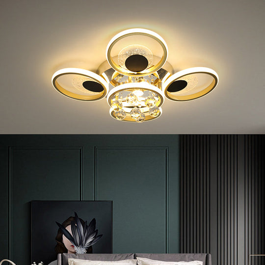 Modern Black-Gold Floral Flush Mount Led Ceiling Light For Sitting Room