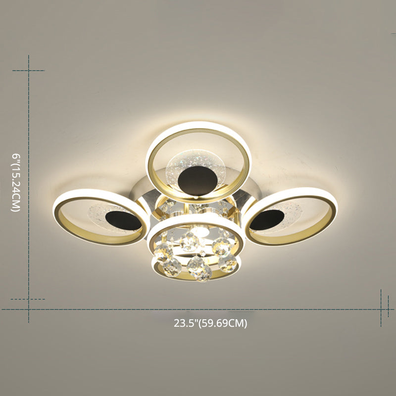 Modern Black-Gold Floral Flush Mount Led Ceiling Light For Sitting Room