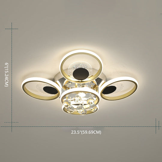 Modern Black-Gold Floral Flush Mount Led Ceiling Light For Sitting Room