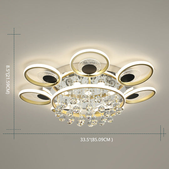 Modern Black-Gold Floral Flush Mount Led Ceiling Light For Sitting Room