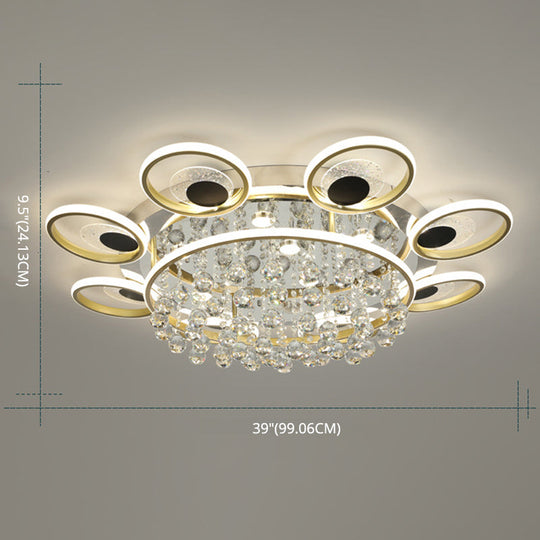 Modern Black-Gold Floral Flush Mount Led Ceiling Light For Sitting Room