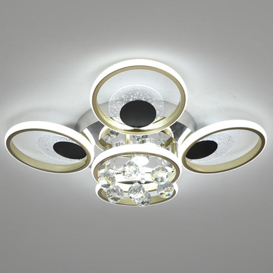 Modern Black-Gold Floral Flush Mount Led Ceiling Light For Sitting Room