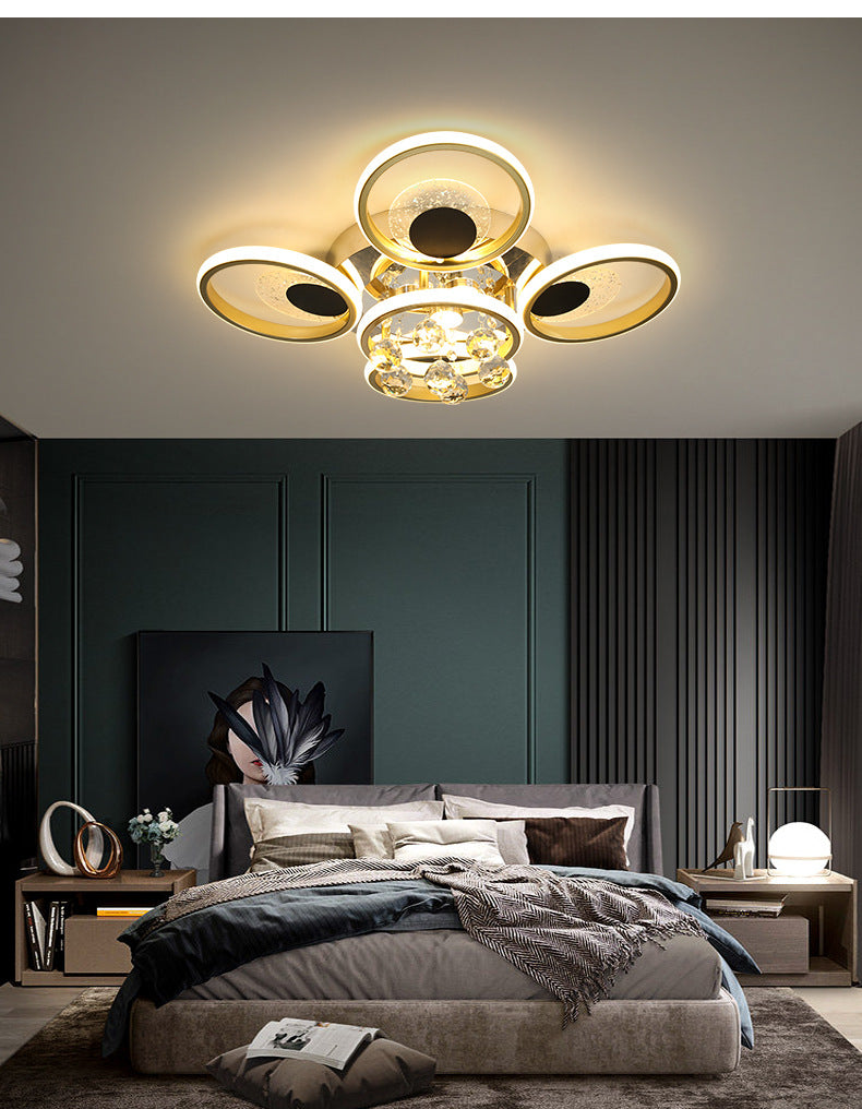 Modern Black-Gold Floral Flush Mount Led Ceiling Light For Sitting Room