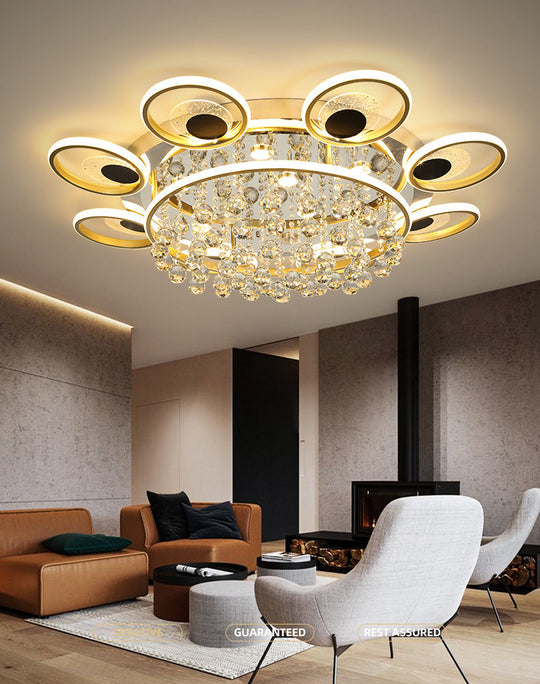 Modern Black-Gold Floral Flush Mount Led Ceiling Light For Sitting Room