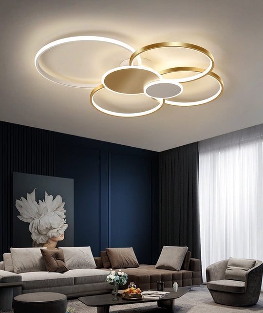 Minimalist Metal Led Ceiling Light For Living Room - Flush Mount Circlet Fixture