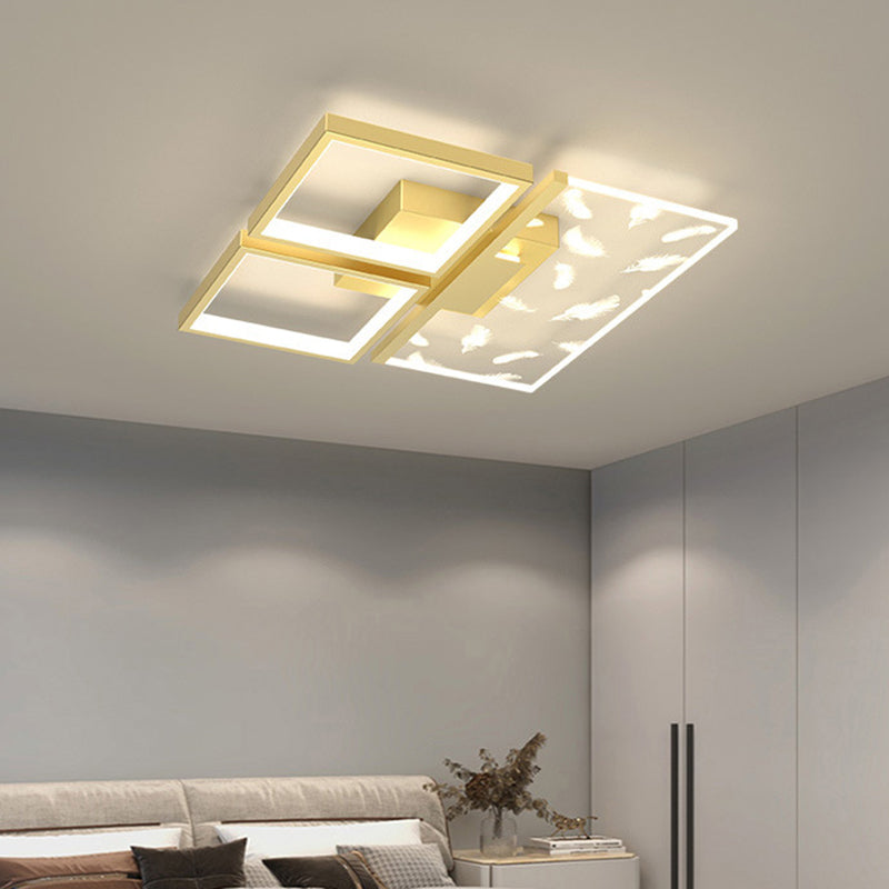 Minimalistic Gold Bedroom Ceiling Light With Geometric Acrylic Shade - Led Flush Mount