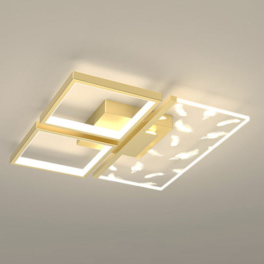 Minimalistic Gold Bedroom Ceiling Light With Geometric Acrylic Shade - Led Flush Mount / 16.5 Square