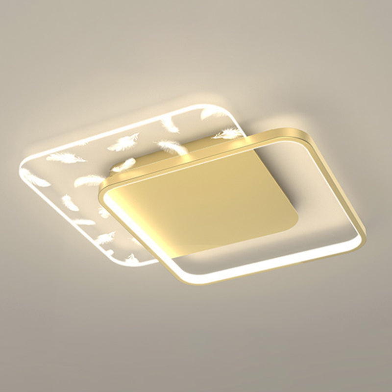 Minimalistic Gold Bedroom Ceiling Light With Geometric Acrylic Shade - Led Flush Mount / 16.5 Square