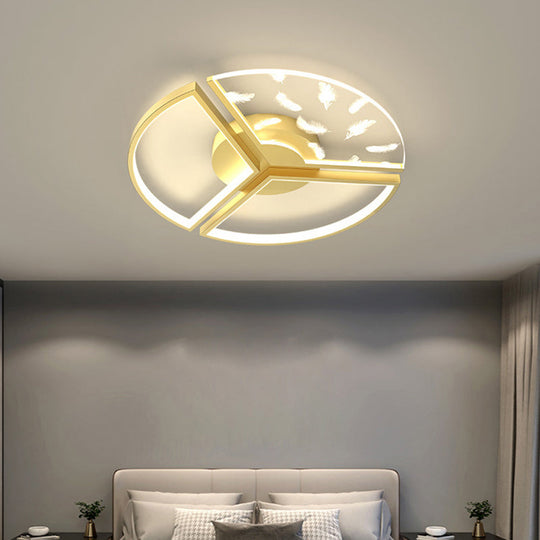 Minimalistic Gold Bedroom Ceiling Light With Geometric Acrylic Shade - Led Flush Mount