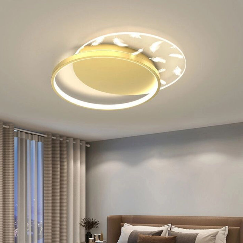 Minimalistic Gold Bedroom Ceiling Light With Geometric Acrylic Shade - Led Flush Mount