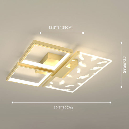 Minimalistic Gold Bedroom Ceiling Light With Geometric Acrylic Shade - Led Flush Mount