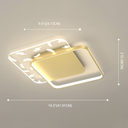 Minimalistic Gold Bedroom Ceiling Light With Geometric Acrylic Shade - Led Flush Mount