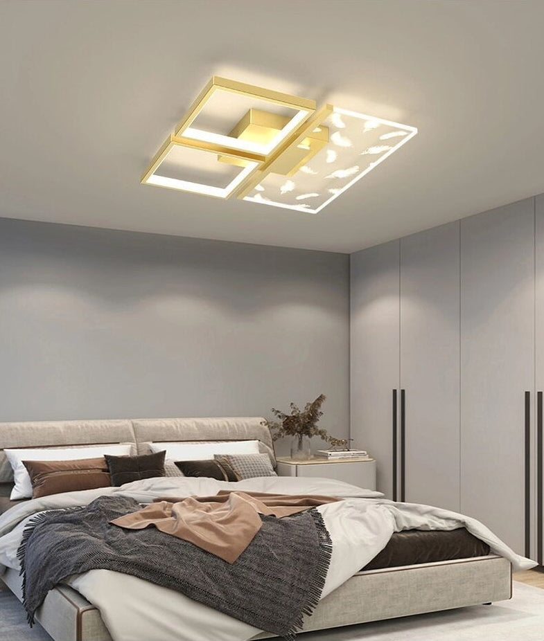 Minimalistic Gold Bedroom Ceiling Light With Geometric Acrylic Shade - Led Flush Mount