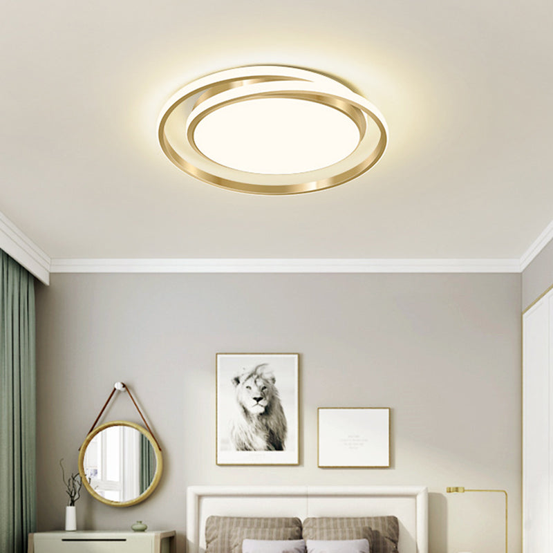 Acrylic Led Ceiling Lamp In Brushed Gold - Simple Style Flush Mount For Bedroom