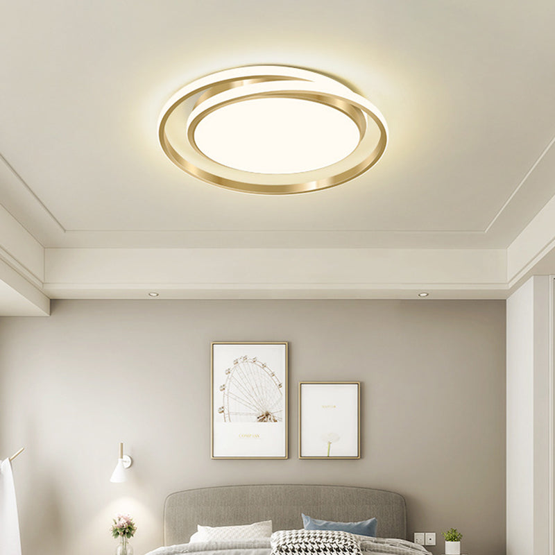 Acrylic Led Ceiling Lamp In Brushed Gold - Simple Style Flush Mount For Bedroom