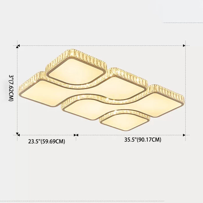 Modern White Quadrangle Led Acrylic Flush Mount Light With Crystal Inlay