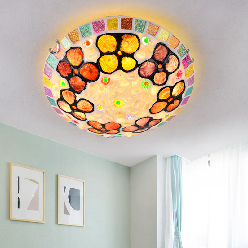 Tiffany-Inspired Stained Glass Flush Mount Lamp: Multicolored Dome Shaped Ceiling Light For