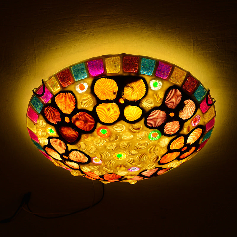 Tiffany-Inspired Stained Glass Flush Mount Lamp: Multicolored Dome Shaped Ceiling Light For