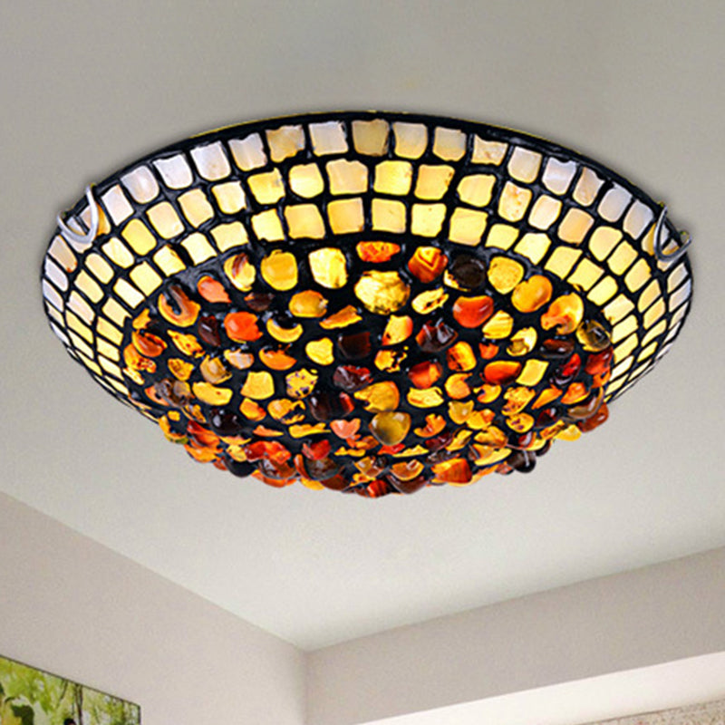 Agate Amber Ceiling Light: Mediterranean Flush Mount With Shell Decor / 12