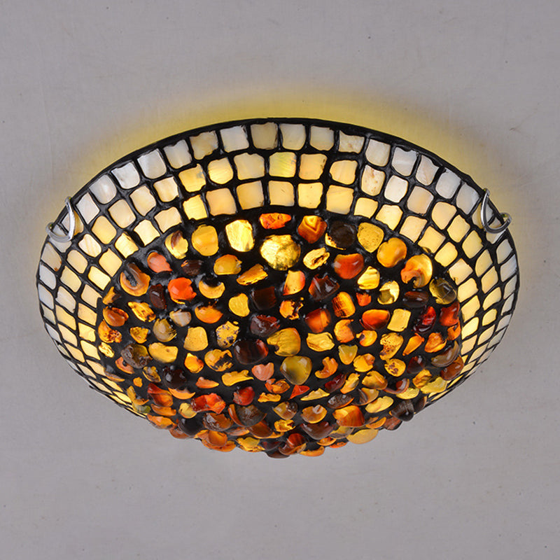 Agate Amber Ceiling Light: Mediterranean Flush Mount With Shell Decor