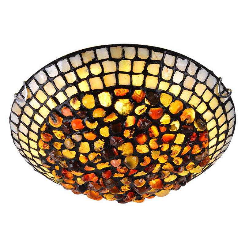 Agate Amber Ceiling Light: Mediterranean Flush Mount With Shell Decor