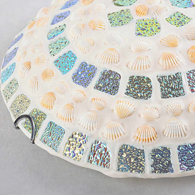 Mediterranean Yellow Mosaic Glass Bowl Ceiling Lamp With Decorative Shell For Bedrooms - Flush Mount