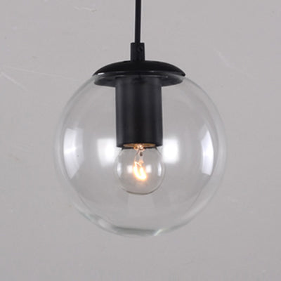 Industrial Globe Pendant Lighting - Clear Glass Hanging Ceiling Light Black/Chrome Various Widths